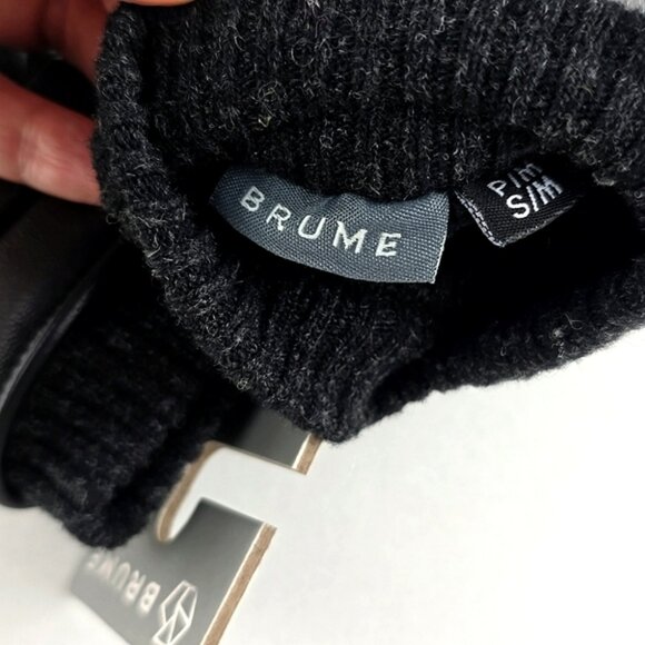 BRUME Bromont Women's Black Leather Mittens Faux Plush Lined Knit Cuffs Size S - Picture 9 of 10
